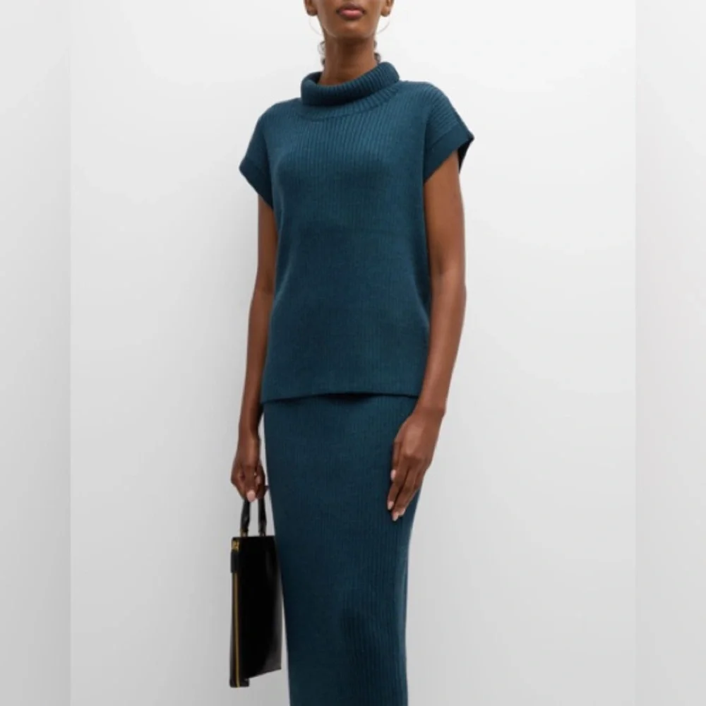 EILEEN FISHER Ribbed Turtleneck‎ Wool Tank In Alpine L - Picture 16 of 16